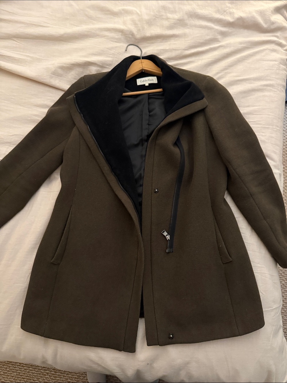 Calvin Klein Olive Green Wool Blend Pea Coat